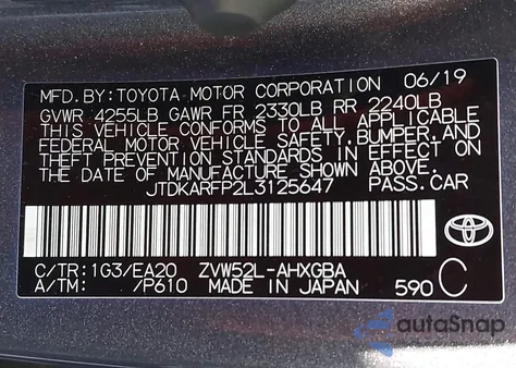 2020 Toyota Prius Prime Xle from USA, damaged, VIN JTDKARFP2L3125647